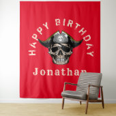 Piraten schedel rood achtergronddoek wandkleed (In situ)