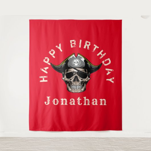 Piraten Schedel Rood achtergrondpaneel Wandkleed (Voorkant)