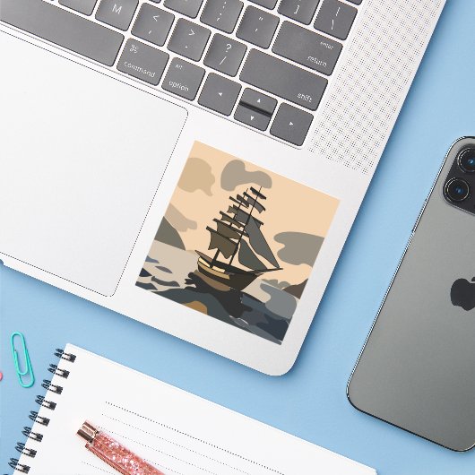 Piraten schip avontuur piraat sticker (Laptop met iPhone)