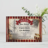 Piraten schip Grunge verjaardagsfeestje uitnodigin Kaart (Staand voorkant)