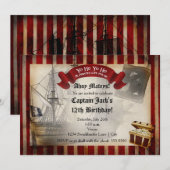 Piraten schip Grunge verjaardagsfeestje uitnodigin Kaart (Voorkant / Achterkant)