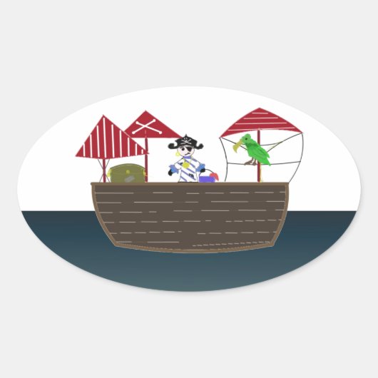 Piraten schip ovale sticker (Voorkant)