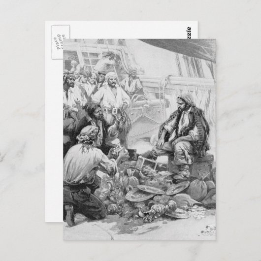  piraten tellen hun schatten en loot briefkaart (Voorkant / Achterkant)