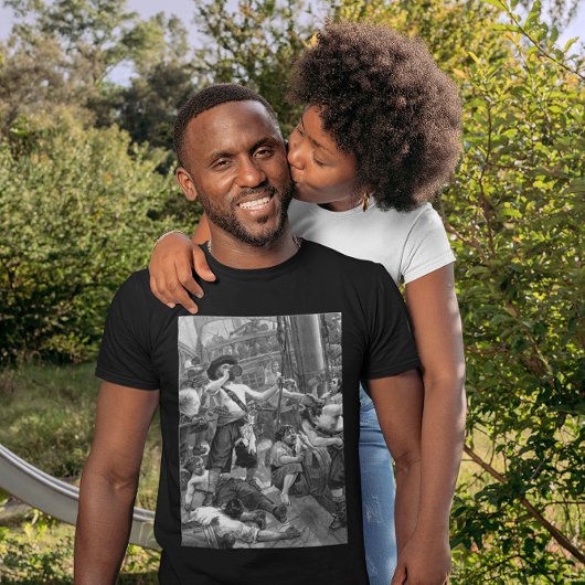 Piraten uit het verleden die vechten en drinken op t-shirt