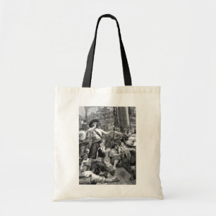 Piraten uit het verleden die vechten en drinken op tote bag