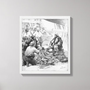 Piraten uit het verleden tellen hun schatten en bu canvas afdruk
