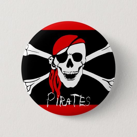Piraten - Zwarte en Rode Piratenschedel Ronde Button 5,7 Cm (Voorkant)