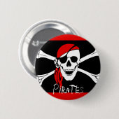 Piraten - Zwarte en Rode Piratenschedel Ronde Button 5,7 Cm (Voorkant /achterkant)