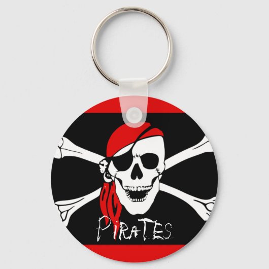 Piraten - Zwarte en Rode Piratenschedel Sleutelhanger (Voorkant)