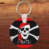 Piraten - Zwarte en Rode Piratenschedel Sleutelhanger (Voorkant)