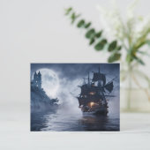 Piratenboot en kasteel briefkaart (Staand voorkant)