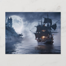 Piratenboot en kasteel  briefkaart