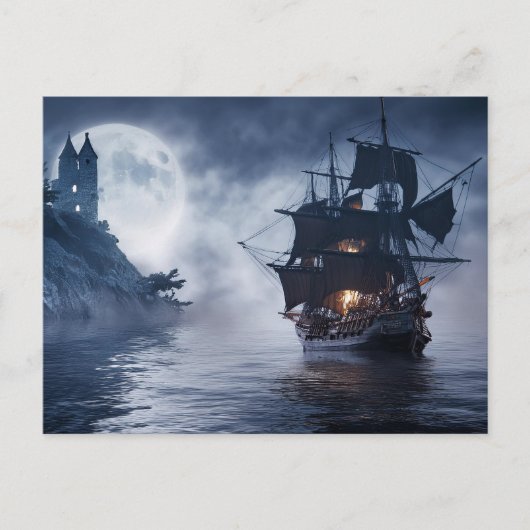 Piratenboot en kasteel briefkaart (Voorkant)