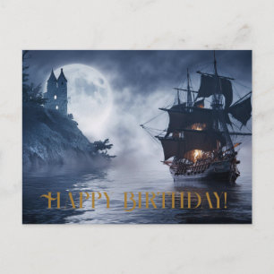 Piratenboot en kasteel Gefeliciteerd verjaardag Briefkaart