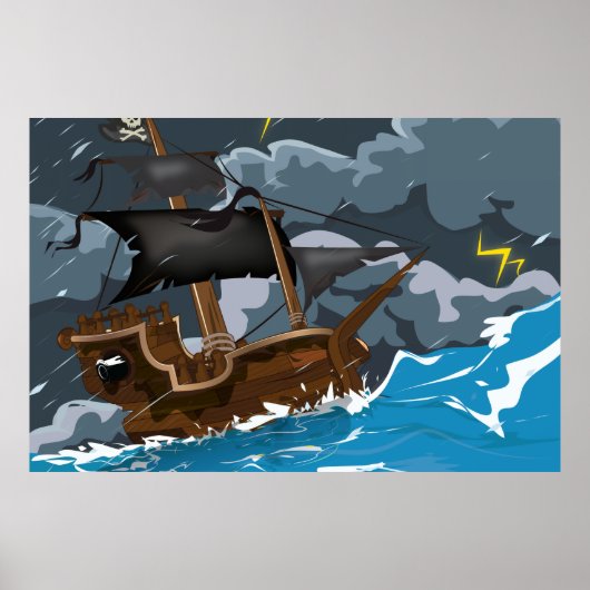 Piratenboot in storm poster (Voorkant)