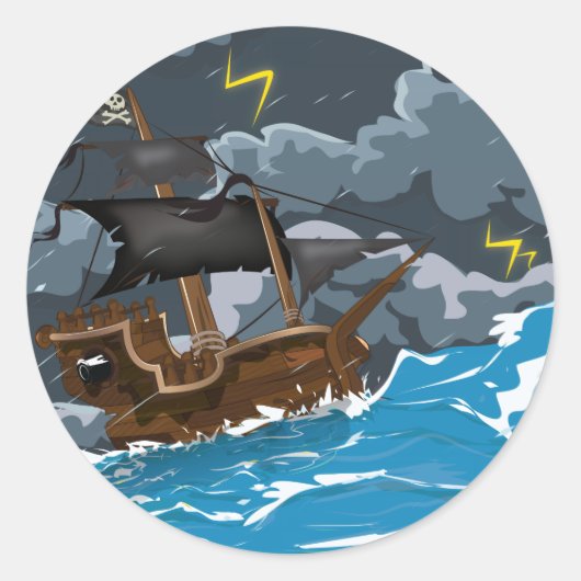 Piratenboot in storm ronde sticker (Voorkant)