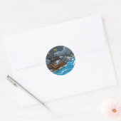 Piratenboot in storm ronde sticker (Envelop)