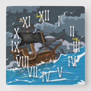 Piratenboot in storm vierkante klok