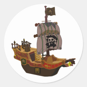 Piratenboot met schedel vlag ronde sticker