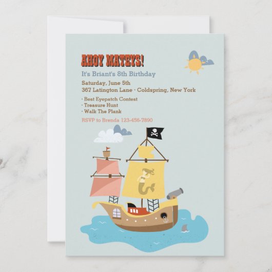 Piratenboot Uitnodiging (Voorkant)