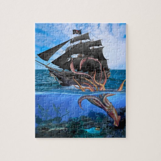 Piratenboot vs De Reuzenpijlinktvis Legpuzzel (Verticaal)