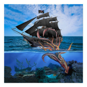 Piratenboot vs De Reuzenpijlinktvis Poster