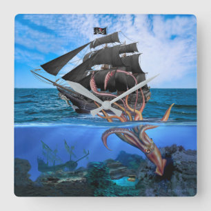 Piratenboot vs De Reuzenpijlinktvis Vierkante Klok