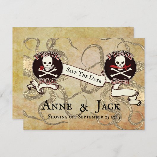 Piratenbruiloft "Save the Date" Briefkaart (Voorkant / Achterkant)