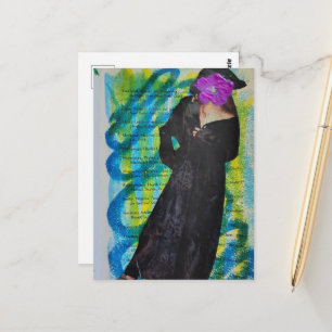 Piratendame Met Paarse Bloem Gezicht Mixed Media Briefkaart
