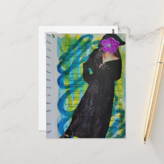 Piratendame Met Paarse Bloem Gezicht Mixed Media Briefkaart