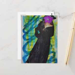 Piratendame Met Paarse Bloem Gezicht Mixed Media Briefkaart