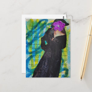 Piratendame Met Paarse Bloem Gezicht Mixed Media Briefkaart