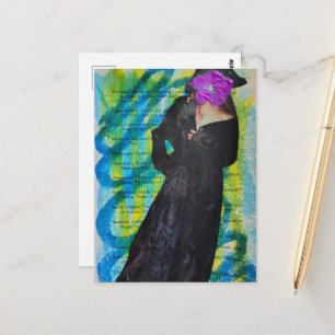 Piratendame Met Paarse Bloem Gezicht Mixed Media Briefkaart
