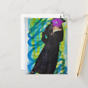 Piratendame Met Paarse Bloem Gezicht Mixed Media Briefkaart