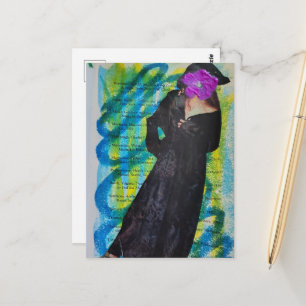 Piratendame Met Paarse Bloem Gezicht Mixed Media Briefkaart