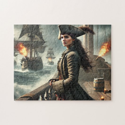 Piratendame Zeeslag Oceaan Schip Scene Legpuzzel (Horizontaal)