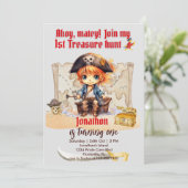 Piratenfeest voor jongens 1e schattenjacht kaart (Staand voorkant)