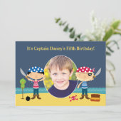 Piratenfoto verjaardagsuitnodiging kaart (Staand voorkant)