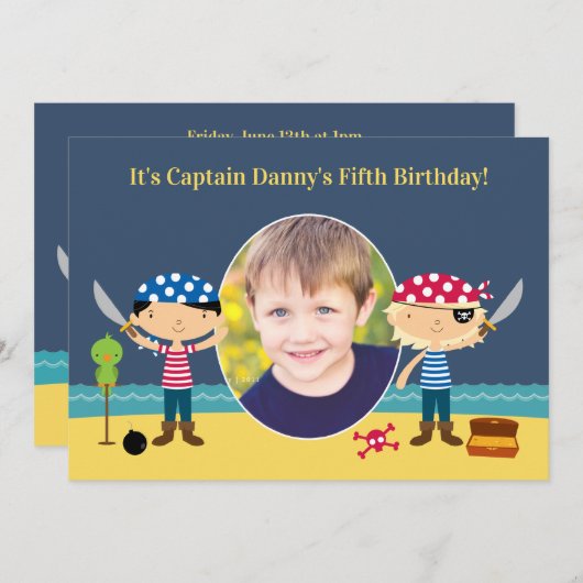 Piratenfoto verjaardagsuitnodiging kaart (Voorkant / Achterkant)