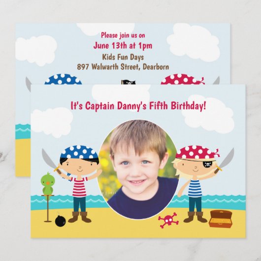 Piratenfoto verjaardagsuitnodiging kaart (Voorkant / Achterkant)