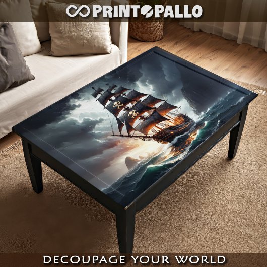 Piratengaljoen vaart over stormachtige golven en z tissuepapier