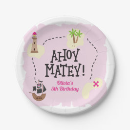 Piratenkaart Roze Verjaardag Papieren Bordje