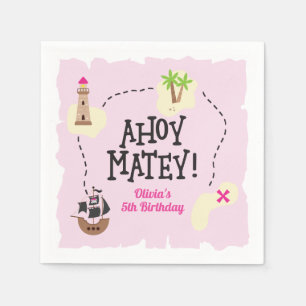 Piratenkaart Roze Verjaardag Servet