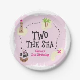 Piratenkaart Twee het Zee Roze Verjaardag Papieren Bordje