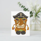 Piratenkapitein, houten Tiki standbeeld, grappig Briefkaart (Staand voorkant)