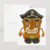 Piratenkapitein, houten Tiki standbeeld, grappig Briefkaart (Voorkant / Achterkant)