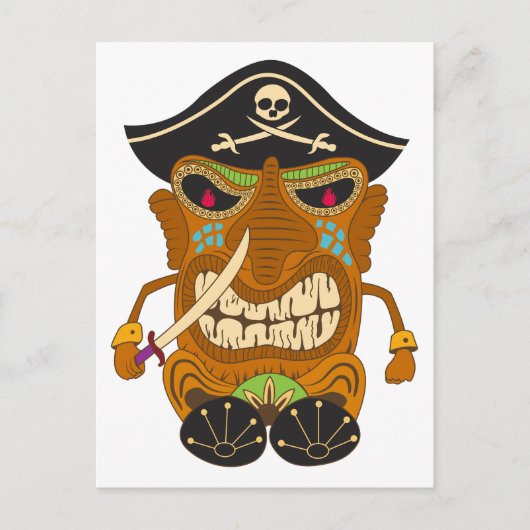 Piratenkapitein, houten Tiki standbeeld, grappig Briefkaart (Voorkant)