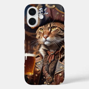 Piratenkat met bier iPhone 16 hoesje