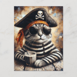Piratenkat met een koffie briefkaart