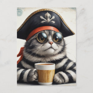 Piratenkat met een koffie briefkaart